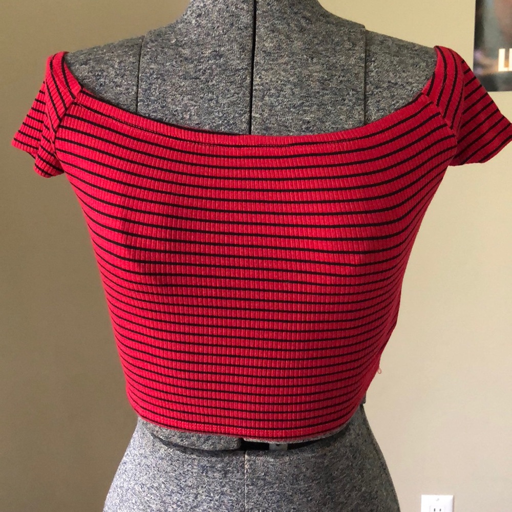 Forever 21 Off the Shoulder Black and Red Crop Top